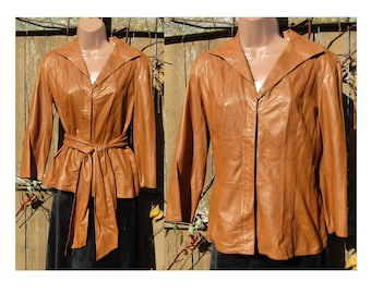 Kurtka z jagnięcej skóry vintage damska - Klasyczna miękka włoska kurtka z jagnięcej skóry - Lafayette 148 New York Coat - kurtka bez podszewki - Carmel Brown Jacket- # 68