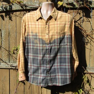 Bleach-dyed Flannel Button Down, Half bleach flannel, Concert Shirt  -unisex altered flannel shirt  -- button down flannel shirt - -# 22