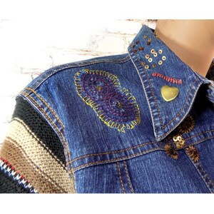 Sweater Jacket , blue jean jacket , Shabby chic jacket , women's denim jacket , denim and sweater , sweater sleeve jacket , # 20 zdjęcie 4