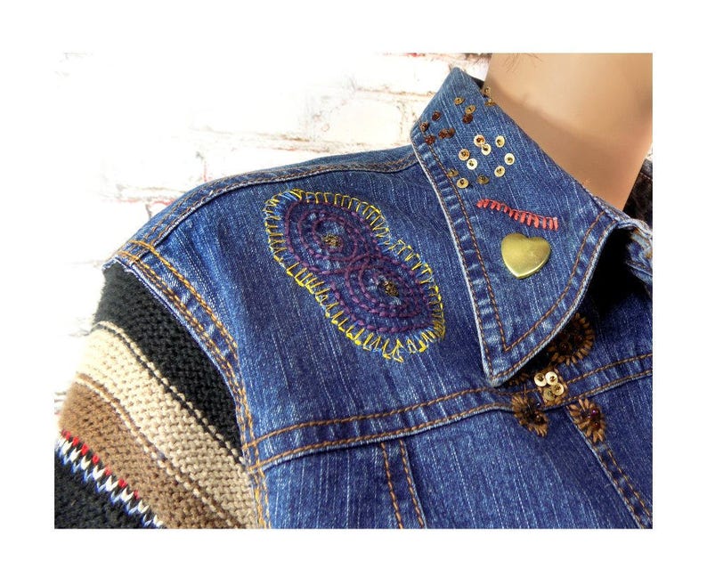 Sweater Jacket , blue jean jacket , Shabby chic jacket , women's denim jacket , denim and sweater , sweater sleeve jacket , # 20 zdjęcie 4