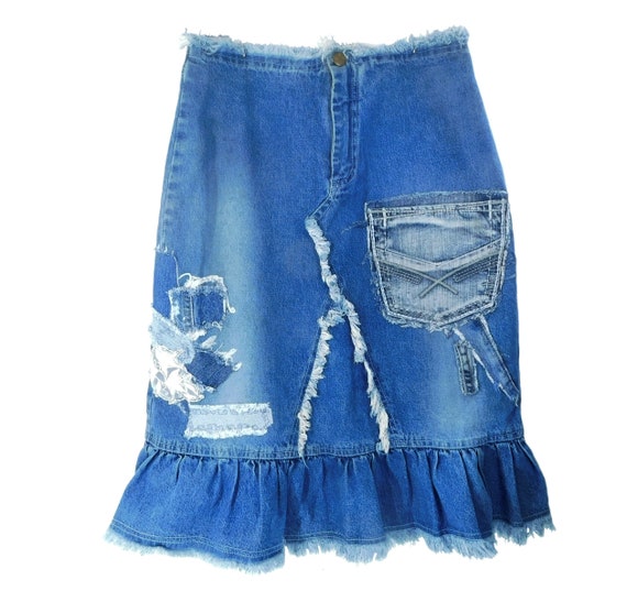 patchwork Denim Skirt-Upcycled Women's Jean Skirt… - image 8