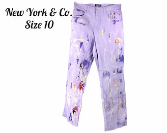 Jean en denim peint à la main - Art de porter des pantalons pour femmes - pantalons taille haute pour femmes, jeans peints, jeans décorés, pantalon taille 10, n° 10