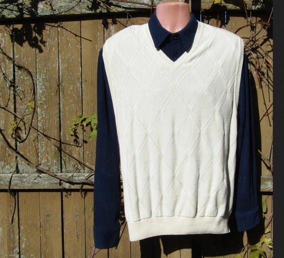 Vintage Sweater Vest Men -V Neck Vest Cream Beige Sweater Vest