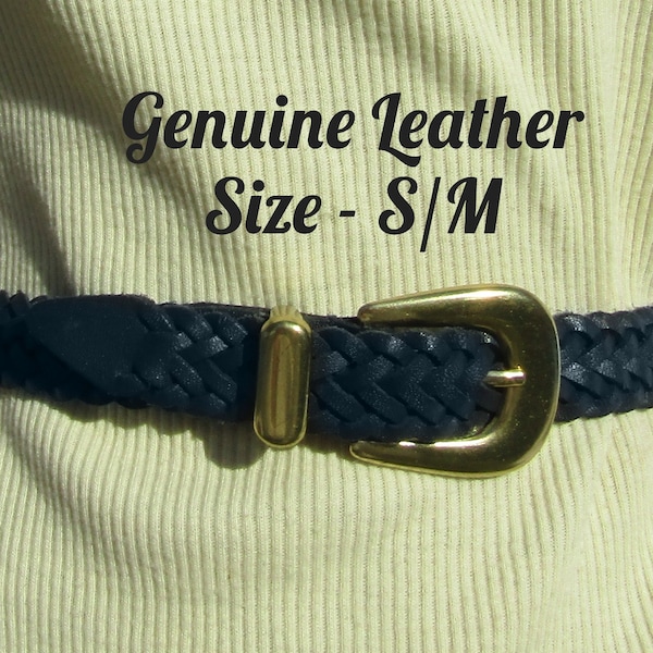 Vintage woven leather belt -Navy braided belt - leather fashion belt - adjustable belt - woven belt -  waist up  to 27 inches    #48