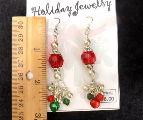 Holiday Dangle Earrings -red green drop earrings … - image 3