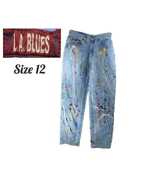パンツ UNUSED Painted Denim Pants Hand Painted Jeans for Women -high Waisted Denim Jeans Size 12