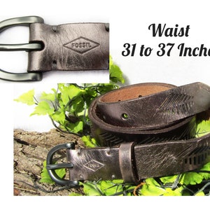 vintage leather belt -Silver leather belt - nice casual belt - small belt - Belt - waist 34 to 38 inches