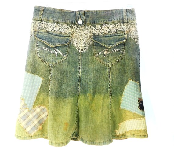 patchwork Denim Skirt-Upcycled Women's Jean Skirt… - image 2