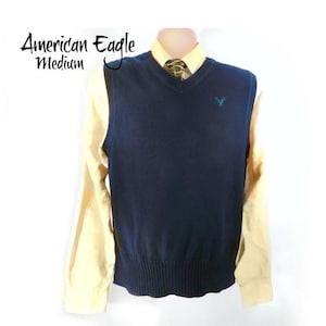 Vintage wool cotton sweater vest, sweater vest men, Navy sweater vests, preppy grandpa sweater vest - size medium men,  gift for him   # 8