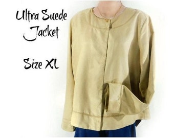 Vintage tan ultra suede trench cropped jacket , fashion jacket , casual jacket - structured jacket -crop jacket - # 15