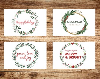 Conjunto de tarjetas de Navidad imprimibles, tarjetas de felicitación de corona, tarjetas de feliz Navidad, descarga instantánea, feliz Navidad, tarjetas de Navidad digitales