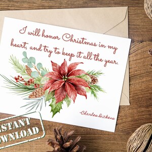 Cartolina di Natale stampabile, Cartoline d'auguri Poinsettia, Cartoline di Buon Natale, Download istantaneo, Buon Natale, Cartoline di Natale digitali