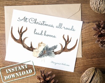 Tarjeta de Navidad imprimible, Tarjeta de felicitación de asta, Tarjetas de feliz Navidad, Descarga instantánea, Feliz Navidad, Tarjetas de Navidad digitales