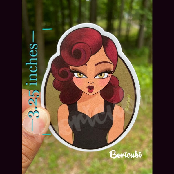 Pin Up Sticker, for phone case, water bottle, laptop, car "Holly Red" 3.25 inch waterproof Red Head Vinyl sticker