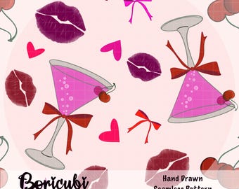 Pink CherryTini Kisses Seamless pattern 12x12 inches (PNG JPEG)