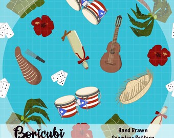 Boricua Christmas Puerto Rico Seamless pattern 12x12 inches (PNG JPEG)