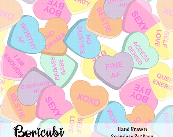 Women Empowerment Candy Hearts Seamless pattern 12x12 inches (PNG JPEG)