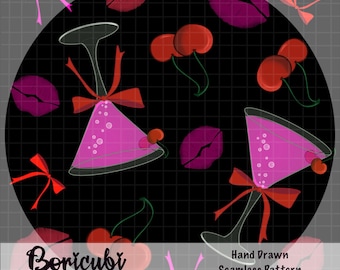 Black CherryTini Kisses Seamless pattern 12x12 inches (PNG JPEG)