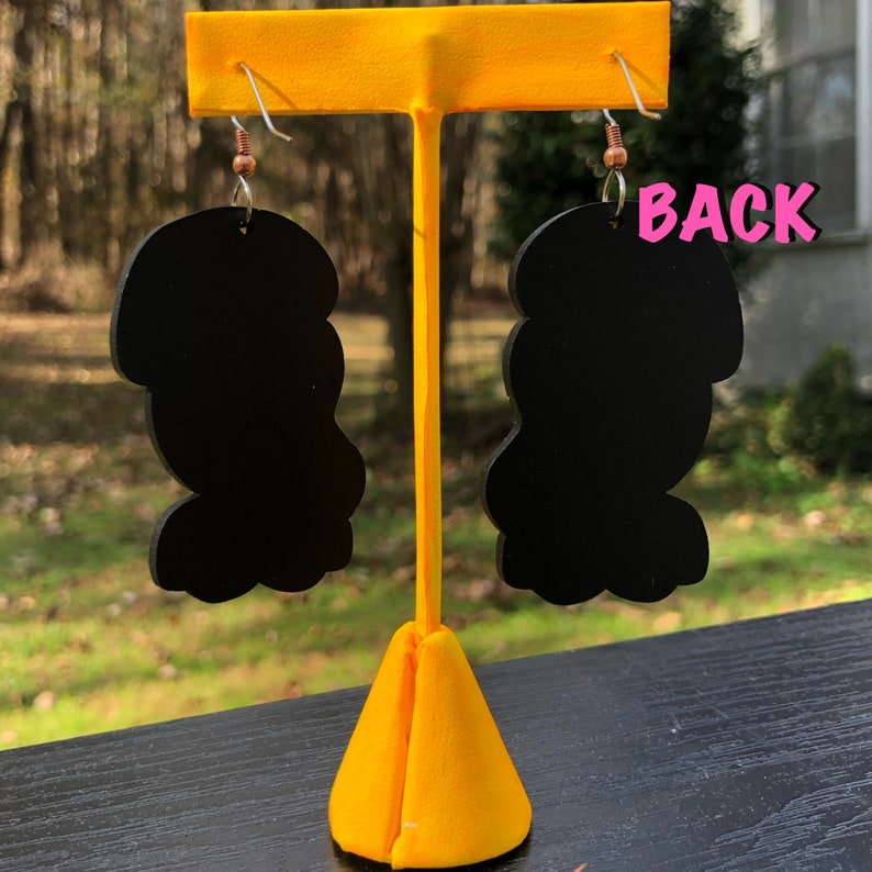 AUTUMN Hand painted Wooden Earrings Lightweight Girl with Beret Wood Rockabilly