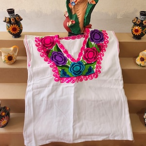Traditional Embroidered Mexican Blouse - Floral Blouse - Traditional Mexican Blouse