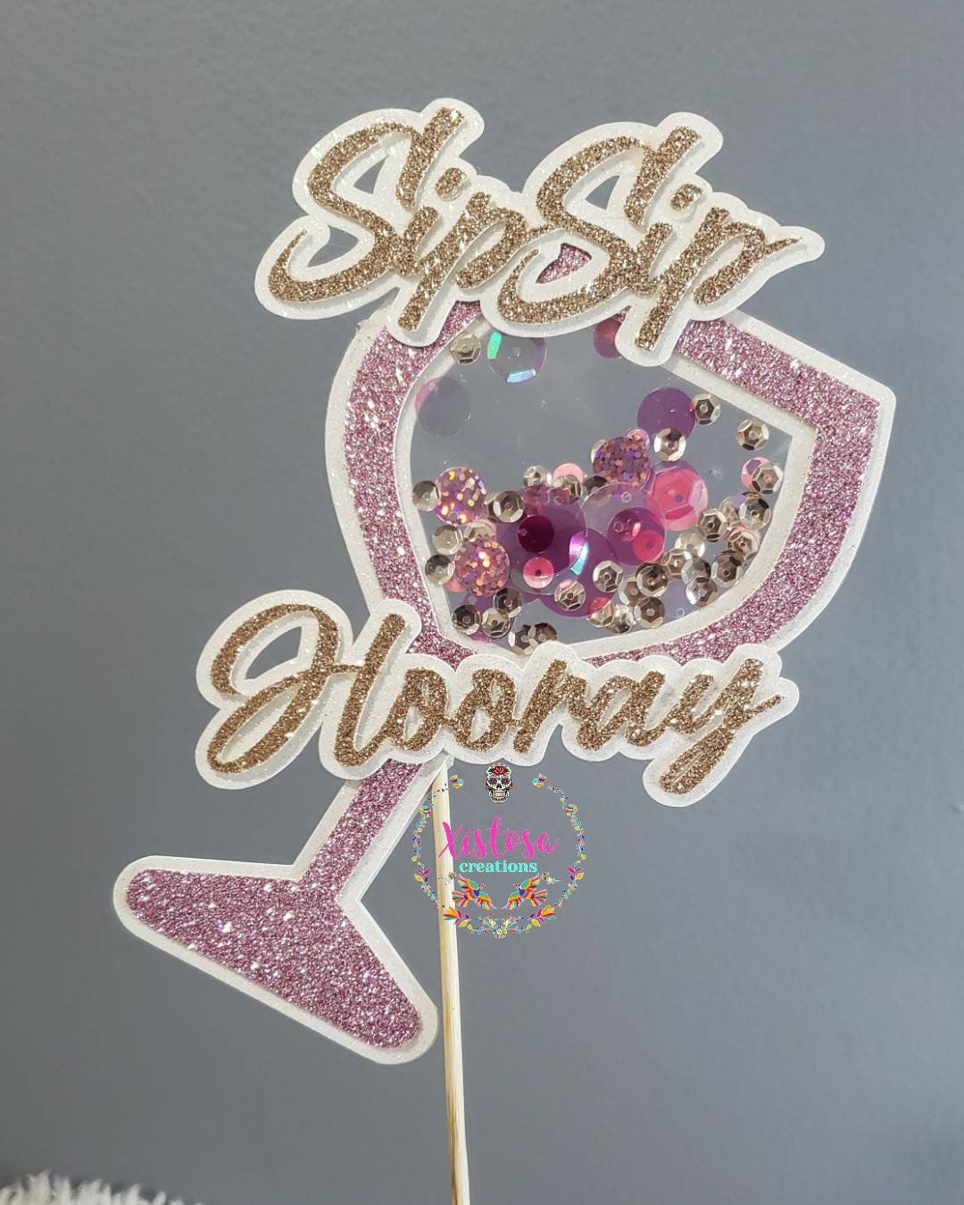 Shaker Wine Glass Cake Topper, Sip Sip Hooray Cake Topper, Custom Cake