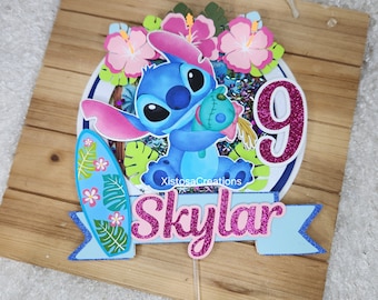 Personalized Stitch Cake Topper, Hawaii Birthday Party Decor