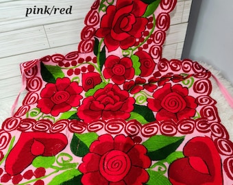Traditional Floral Embroidered Mexican Apron, Cotton Smock