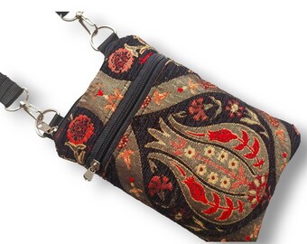 Red Tulip Crossbody Bag, iPhone 15 Sleeve, Black iPhone 12 Pro Max, iPhone 11-12-13-14, Passport cover, Flowers Travel Bag, Smartphone Case.