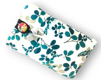 Floral Chenille iPhone Pouch: Button Close Cotton Sleeve