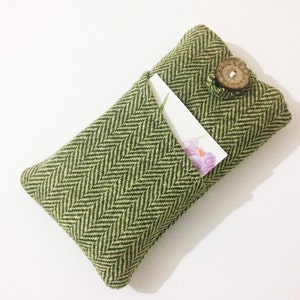 Herringbone Fabric iPhone 15 Sleeve, boho phone bag, iPhone 15 / 14 / 13 / 12 / 11 /, iPhone 13 Pro / Max, iPhone 12 Pro Max sleeve.