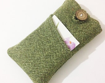 Herringbone Fabric iPhone 15 Sleeve, boho phone bag, iPhone 15 / 14 / 13 / 12 / 11 /, iPhone 13 Pro / Max, iPhone 12 Pro Max sleeve.