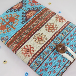 Kilim MacBook Sleeve: Turkish Rug Pattern, Chenille & Cotton