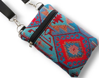 Boho iPhone 15 Sleeve, Bohemian Crossbody Bag, Travel Bag, Sling Pouch, iPhone 14 Zip Shoulder Bag, iPhone 12-13 Pro Max Case, Crossbody Bag