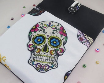 MacBook Sleeve: Chenille Cotton Laptop Case with Sugar Skull