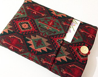 13 Boho MacBook Sleeve: Tribal Pattern Laptop Case with Wooden Button