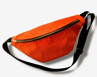 Burnt Orange Corduroy Fanny Pack: Vintage Crossbody Belt Bag