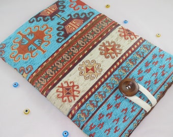 13 Chenille MacBook Sleeve: Turkish Kilim Fabric, Button Closure