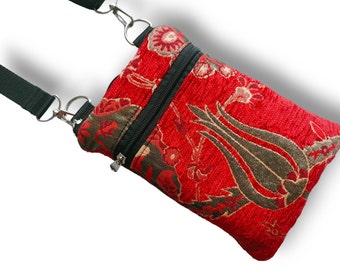Tulip Crossbody Bag: Red Turkish Kilim iPhone Sleeve