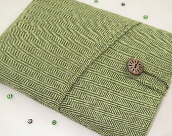 Herringbone Green 11"Macbook Air-Pro Case, Microsoft Surface Pro Case, Green MS Surface Sleeve Case, Surface RT Case or Pro Cover Padded