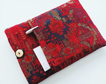 Red Bohemian MacBook Case: Chenille Kilim Fabric, Padded Laptop Sleeve
