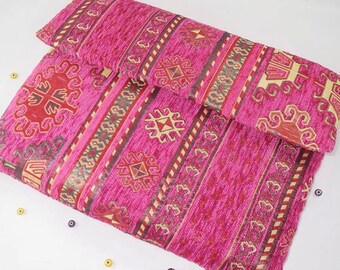 Pink Kilim iPad Sleeve: Chenille Cotton Fabric, Padded Tablet Cover