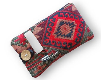 Boho Chenille iPhone Sleeve: Rug Pattern Fabric, Button Closure