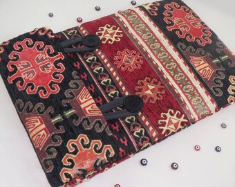13 Chenille MacBook Sleeve: Geometric Turkish Kilim Laptop Bag