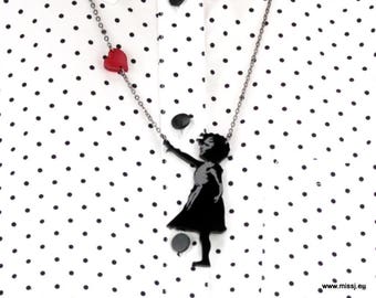Banksy Girl with Floating heart Necklace