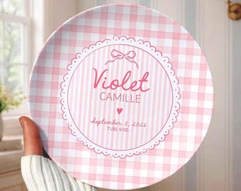 Personalized Baby Girl Ceramic Plate, Keepsake Birth Announcement with name, birth date and weight