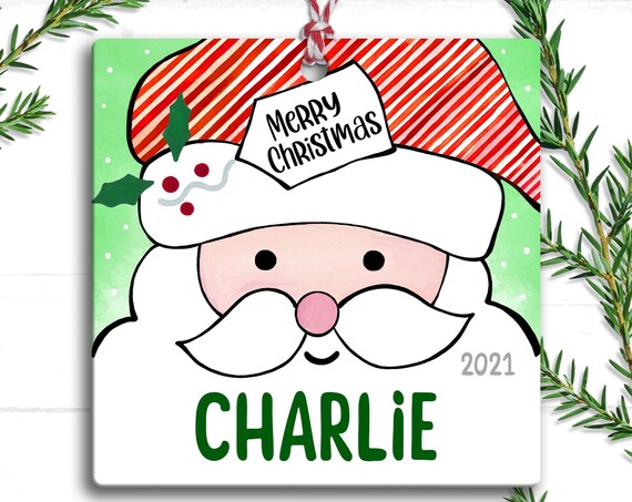 Santa Ornament, Holiday Ornament, Christmas Ornament, Personalized Kids Ornament, Custom Christmas Name Ornament, Gift Oraments for Children