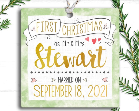 Our First Christmas as Mr and Mrs  - Our First Christmas Ornament Married -  Wedding Gift - Personalized Wedding Ornament - Just Married