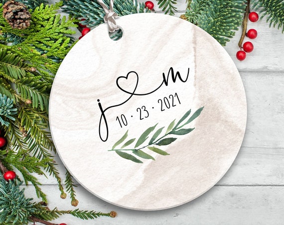 Wedding Ornament for Couple, First Christmas Married Ornament, Personalized Just Married, Mr & Mrs Wedding, Newly Engaged Christmas Ornament