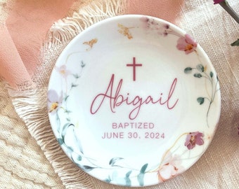 Custom Baptism Gift • Personalized Jewelry Dish for Girl • Perfect Christening or Dedication Gift from Godparent • Goddaughter Keepsake Gift