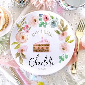 Personalized Ceramic Happy Birthday Plate - Girls Birthday Party - First Birthday Gift Girl - Girls 1st Birthday - Pastel Floral Cake Plate
